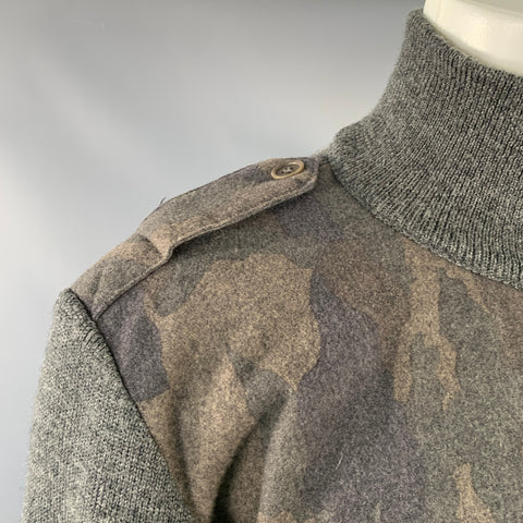 PRADA Size 40 Grey Brown Camouflage Virgin Wool Blend Zip Up Jacket