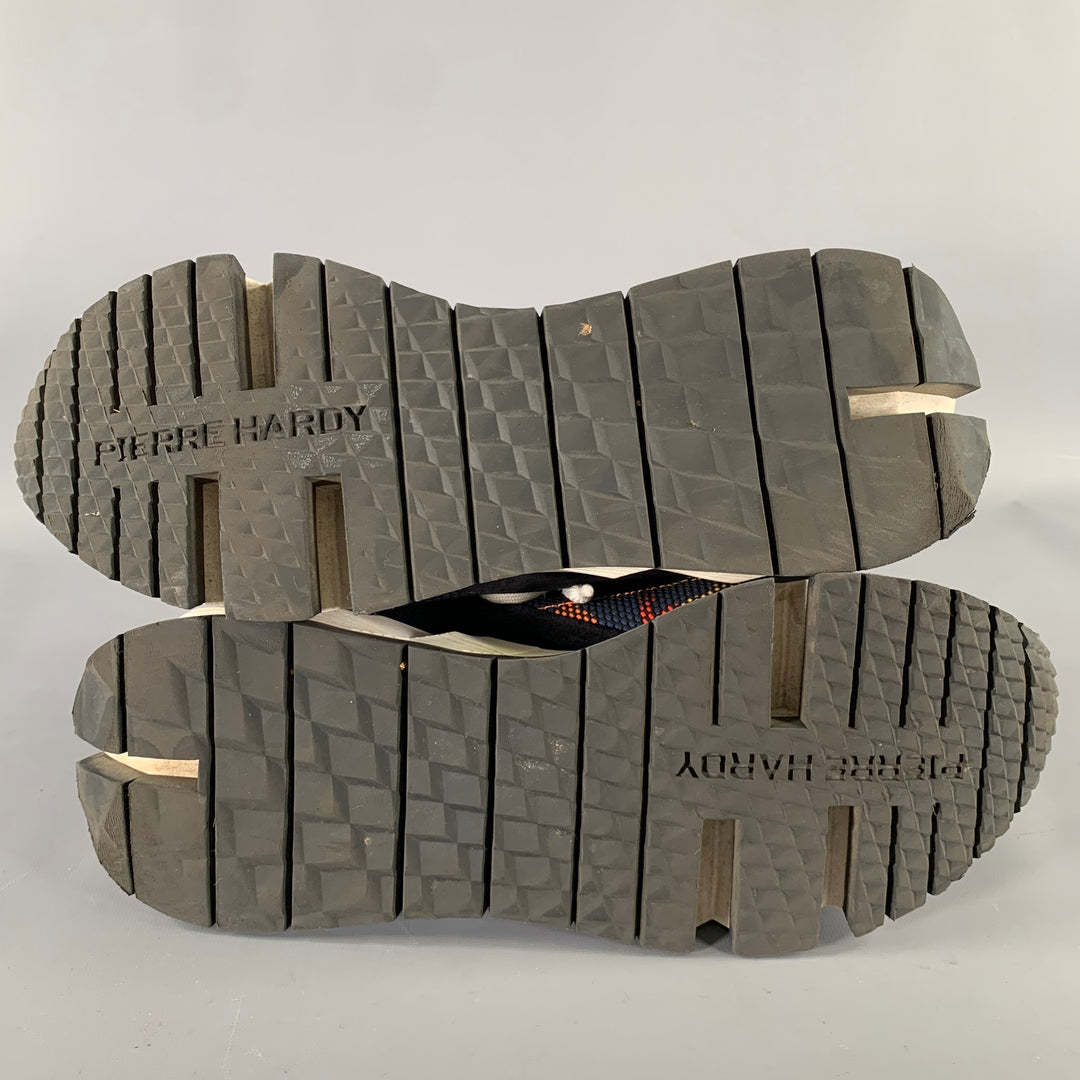 PIERRE HARDY Size 13 Black White Orange Mesh Canvas Runner Sneakers