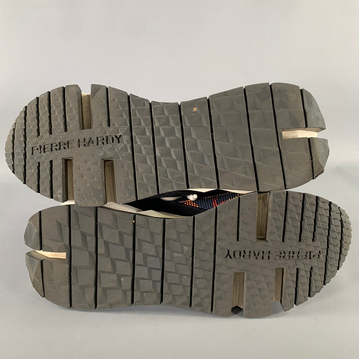 PIERRE HARDY Size 13 Black White Orange Mesh Canvas Runner Sneakers