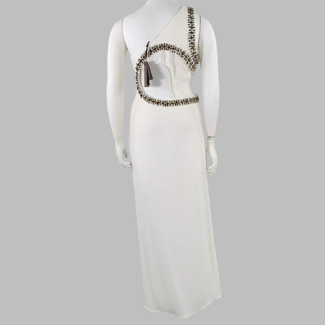 ROBERTO CAVALLI Size 12 Cream Viscose Blend Rhinestones Evening Gown