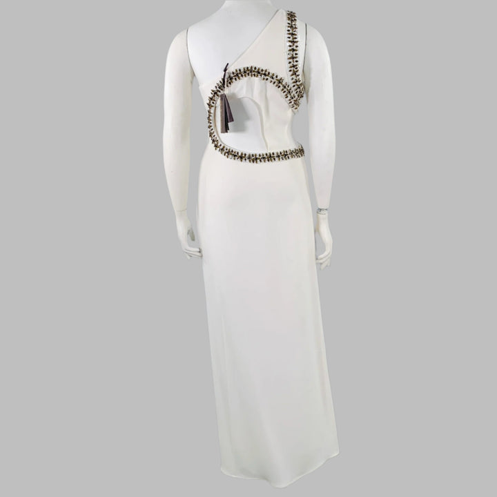 ROBERTO CAVALLI Size 12 Cream Viscose Blend Rhinestones Evening Gown