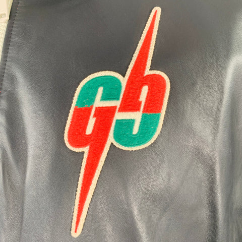 GUCCI Size 36 Oversized Black Red Color Block Lambskin Leather Varsity Jacket