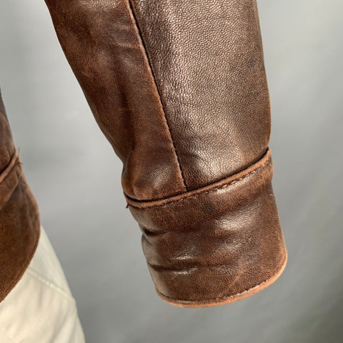 FOG CITY Size 42 Brown Leather Bomber Jacket