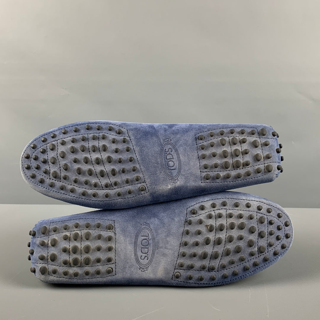 TOD'S Zapatos planos para conductores de gamuza azul plateado talla 11