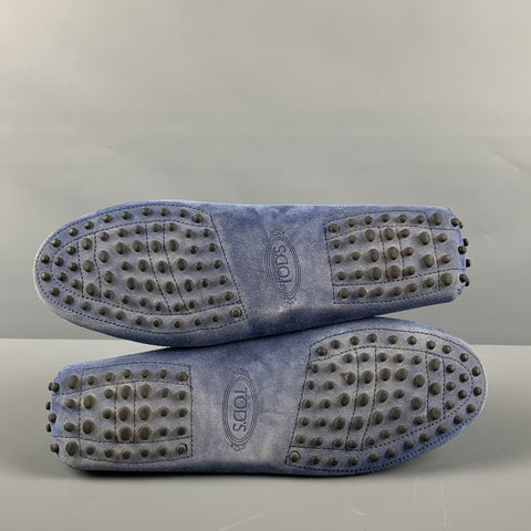 TOD'S Size 11 Blue Silver Suede Drivers Flats