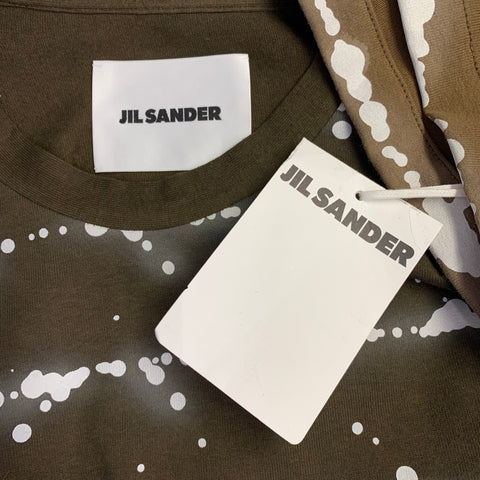 JIL SANDER Size XL Brown White Abstract Cotton Crew Neck Pullover