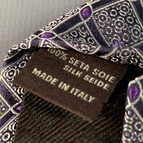 CANALI One Size Black Purple Checkered Jacquard Silk Tie