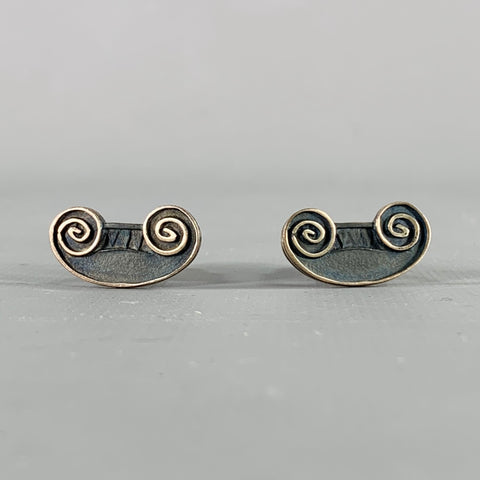 MIGNON FAGET Silver Black Greca Sterling Silver Cuff Links