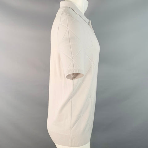 REISS Size M Grey Stone Textured Geometric Acrylic Blend Jersey Half Placket Polo