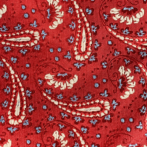 ISAIA Red White Paisley Jacquard Silk Tie
