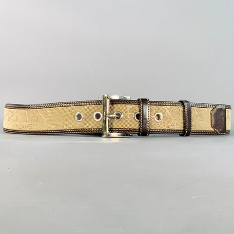 PRADA Size 38 Tan Brown Logo Canvas Leather Belt