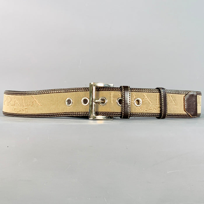 PRADA Size 38 Tan Brown Logo Canvas Leather Belt