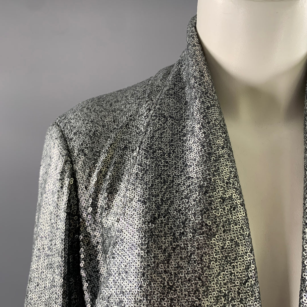 DONNA KARAN Size 6 Grey Silver Sequin Polyester Viscose Jacket