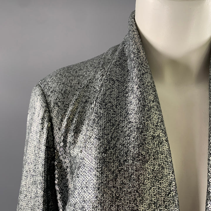 DONNA KARAN Size 6 Grey Silver Sequin Polyester Viscose Jacket