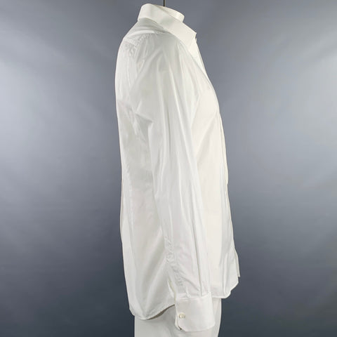 DOLCE & GABBANA Size L White Cotton Tuxedo Long Sleeve Shirt