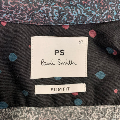 PS by PAUL SMITH Size XL Black Burgundy Navy Marble Long Sleeve Shirt