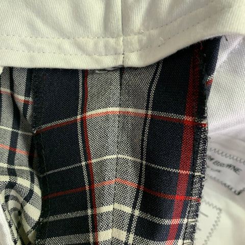 THOM BROWNE Size 42 Navy White Red Plaid Wool Mohair Silk Suit