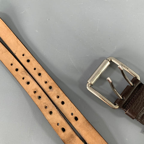 GUCCI Size 40 Brown Silver Leather Belt