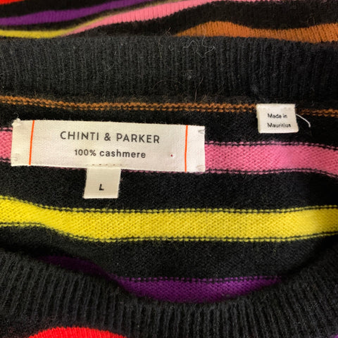 CHINTI AND PARKER Size L Black Multi Color Cashmere Stripe Pullover  Womens
