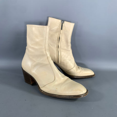 ALESSANDRO VASINI Size 9 Cream Leather Chelsea Boots
