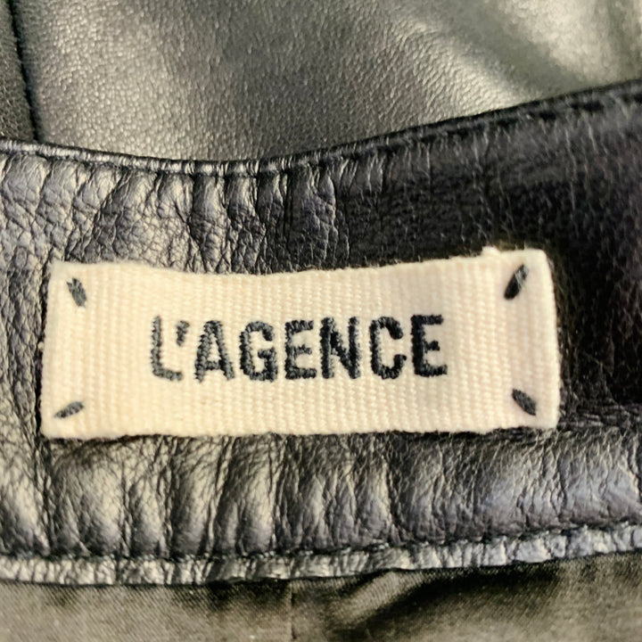 L'AGENCE Size 8 Black Pleated Lambskin Leather Pencil Below Knee Skirt