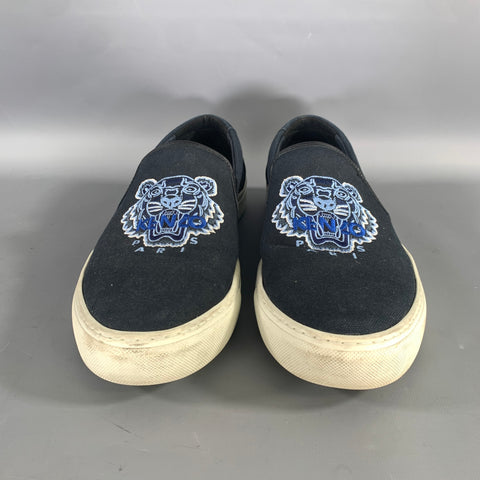 KENZO Size 11 Navy Light Blue Embroidery Canvas Slip On Sneakers