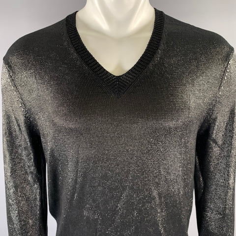 TOM FORD Size S Black Knitted Silk V-Neck Pullover