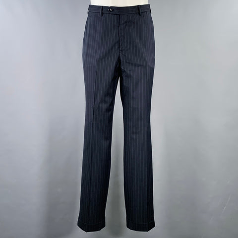 BROOKS BROTHERS Size 41 Navy Grey Pinstripe Wool Notch Lapel Suit