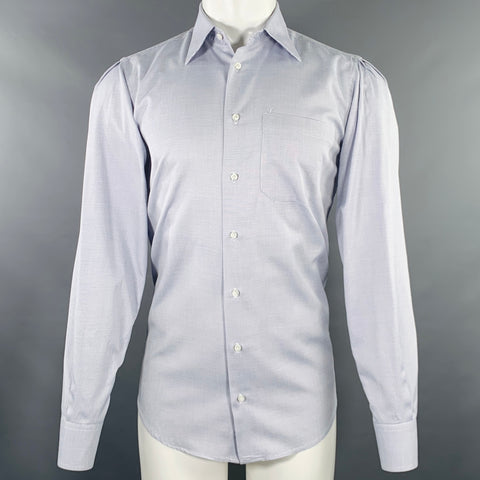 LUCIANO BARBERA Size S White Navy Dots Cotton One Pocket Long Sleeve Shirt