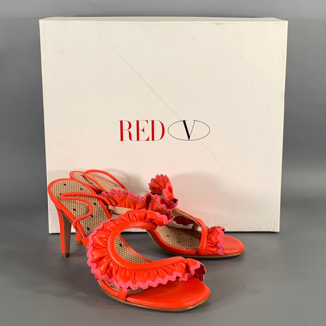 RED VALENTINO Size 7 Orange Pink Ruffled Strappy Sandals