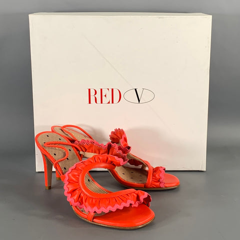 RED VALENTINO Size 7 Orange Pink Ruffled Strappy Sandals