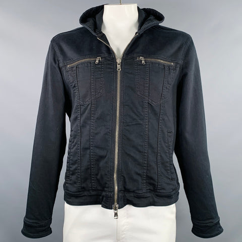 JOHN VARVATOS * U.S.A. Size L Black Cotton Blend Hooded Jacket