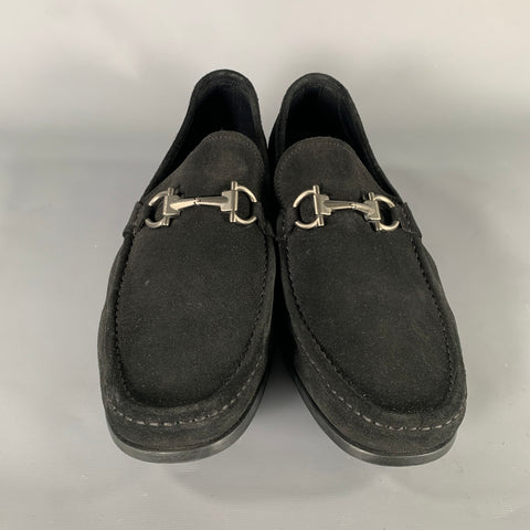 SALVATORE FERRAGAMO Size 11.5 Black Suede Horsebit Loafers