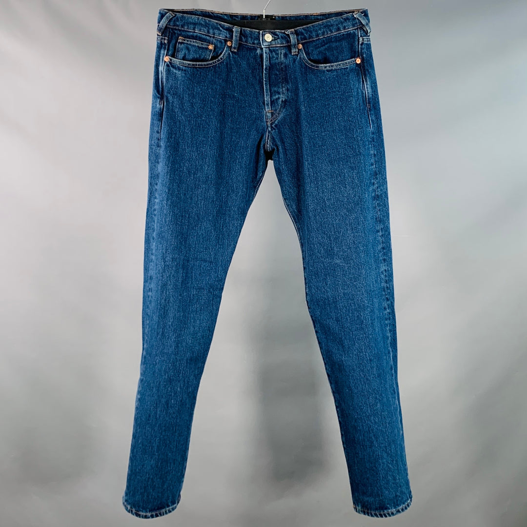 PAUL SMITH SS24 Size 34 Blue Washed Cotton Straight Contrast Stitch Jeans