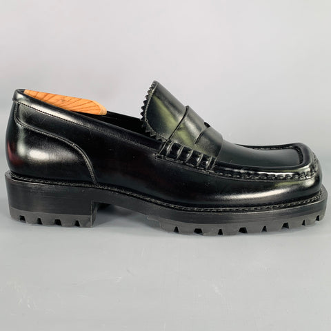 DRIES VAN NOTEN Size 9.5 Black Square Toe Penny Loafers
