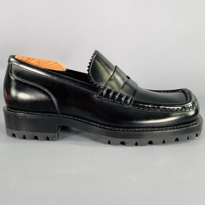 DRIES VAN NOTEN Size 9.5 Black Square Toe Penny Loafers