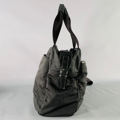 GUCCI Black Guccissima Monogram Nylon Leather Trim Top Handles Messenger Bag