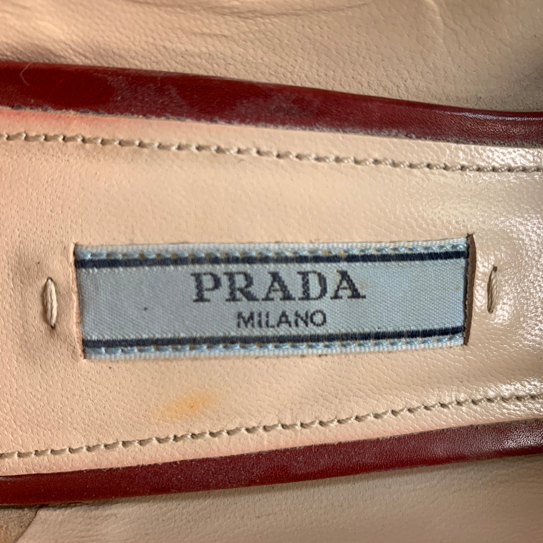 PRADA Size 8 Red Leather Kitten Heel Pointed Toe Pumps