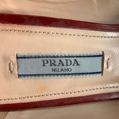 PRADA Size 8 Red Leather Kitten Heel Pointed Toe Pumps