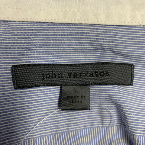 JOHN VARVATOS Size L Light Blue White Stripe Cotton Linen Long Sleeve Shirt