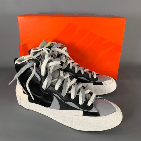 NIKE Size 12 White Black & Grey Layered Leather High Top Sneakers