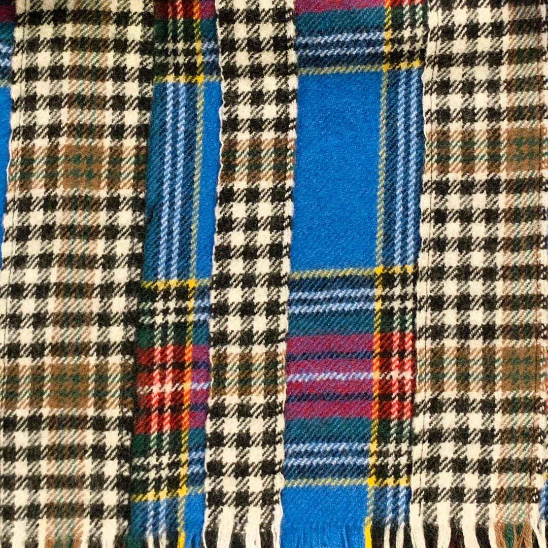COMME des GARCONS SHIRT BOYS Blue Red Plaid Mixed Patterns Wool Fringe Scarf
