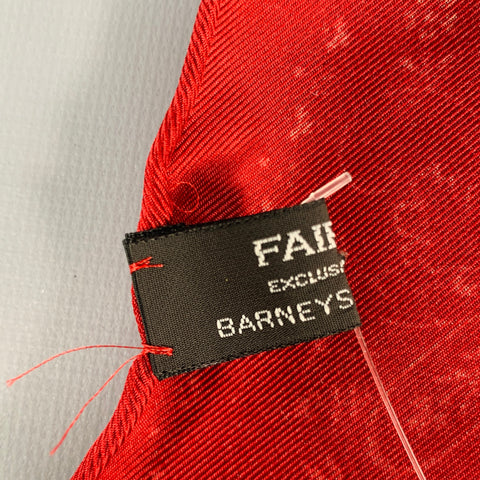 BARNEY'S NEW YORK -Fairfax- Red Cream Paisley Silk Pocket Square