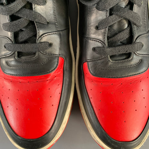 Baskets montantes en cuir color block noir, rouge et blanc FEAR OF GOD taille 10