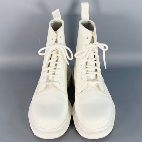 DR. MARTENS Size 10 White Leather Lace-Up Combat Boots