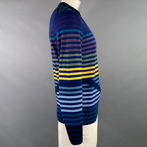 PS by PAUL SMITH Size XL Navy Multi Color Stripe Merino Wool Crew Neck Pullover