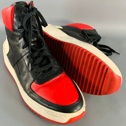Baskets montantes en cuir color block noir, rouge et blanc FEAR OF GOD taille 10