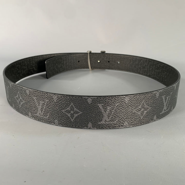 LOUIS VUITTON Size 36 Black Grey Monogram Canvas Belt