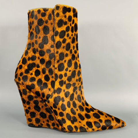 STUART WEITZMAN Size 7 Brown Black Calf Hair Animal Pointed Toe Boots