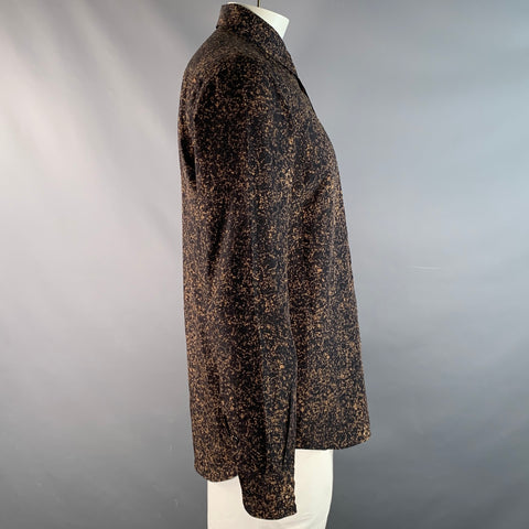 PRADA Size L Black Brown Marbled Silk Button Up Long Sleeve Shirt